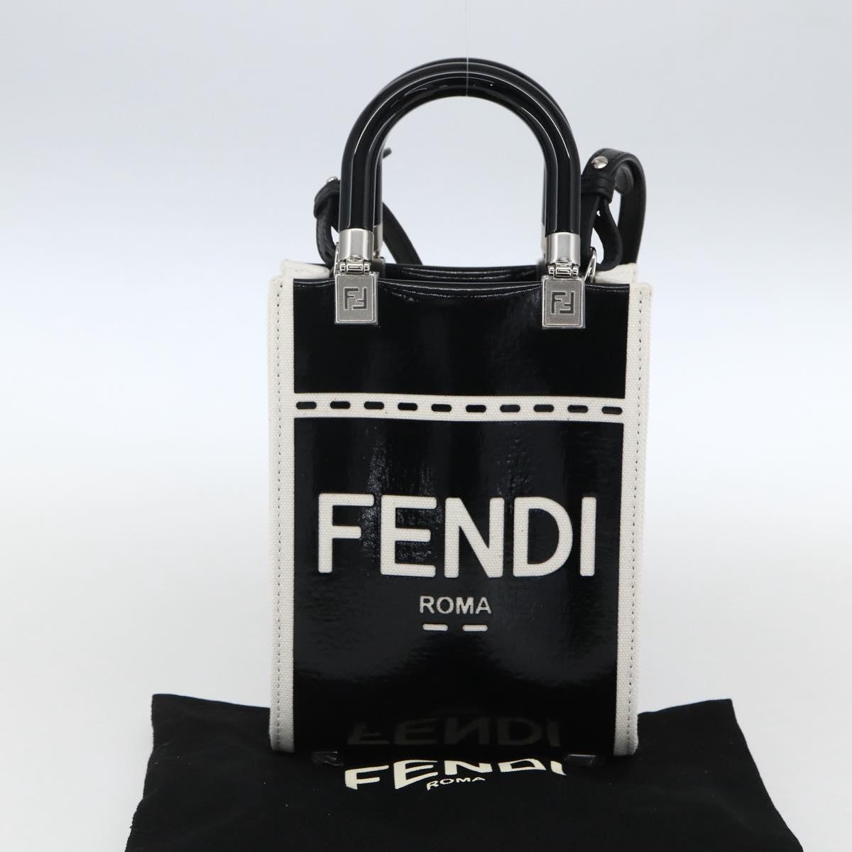 FENDI Sunshine Small Shopper Mini Bag Canvas Patent 2way Black