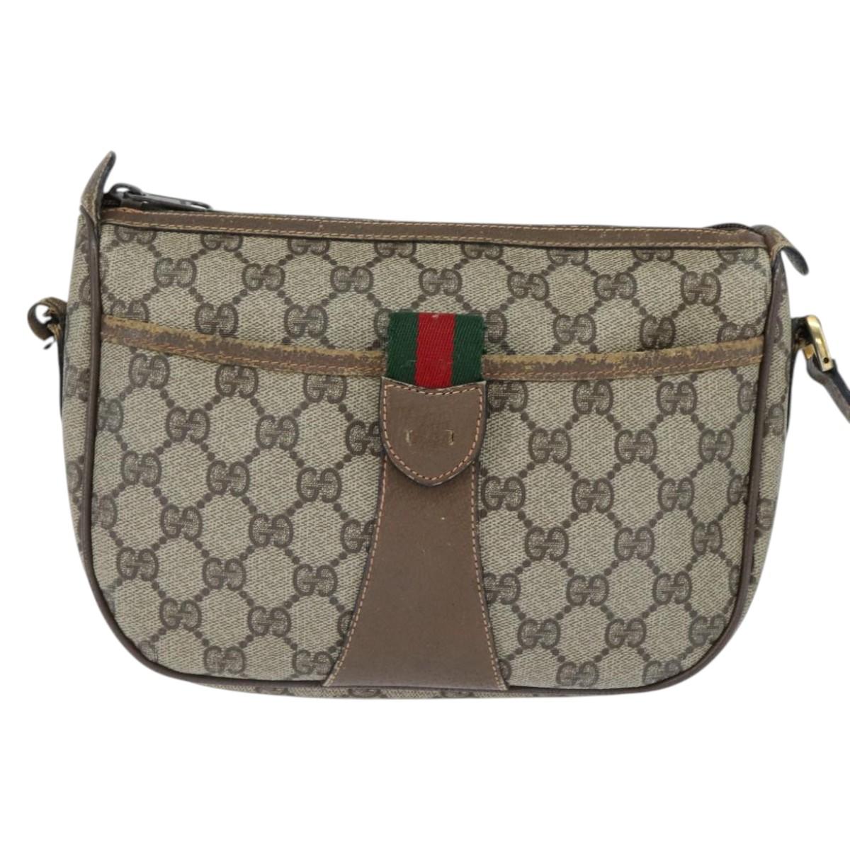 GUCCI GG Supreme Web Sherry Line Bag PVC Beige Gold 89 02 032 Auth
