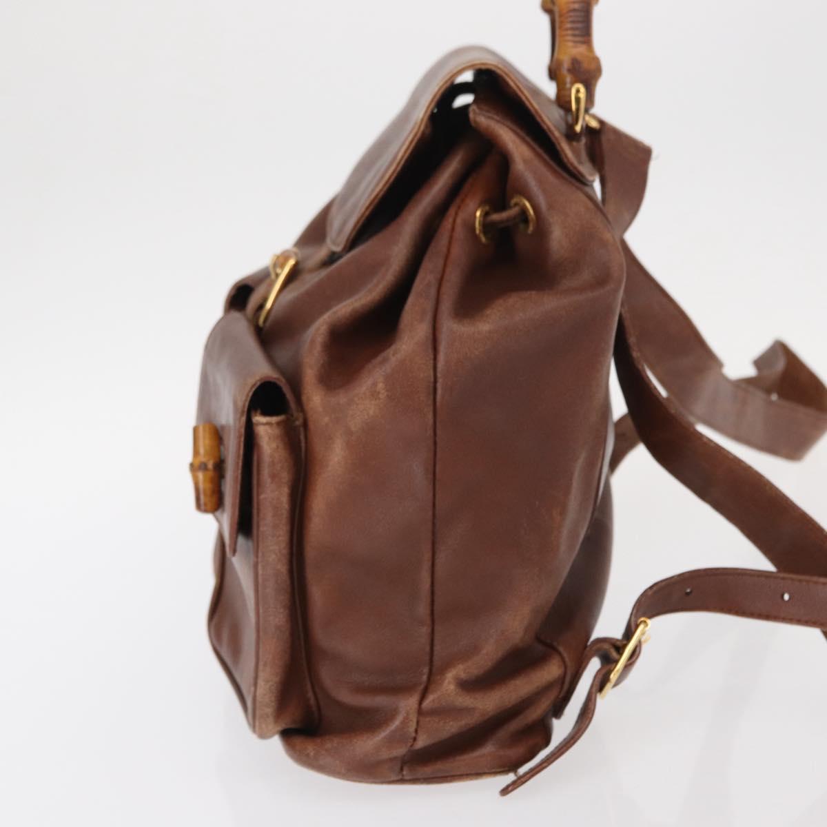 GUCCI★ブラウンレザーリュック GUCCI Bamboo Backpack Leather Brown Gold 003 2058 0016 Auth 152053