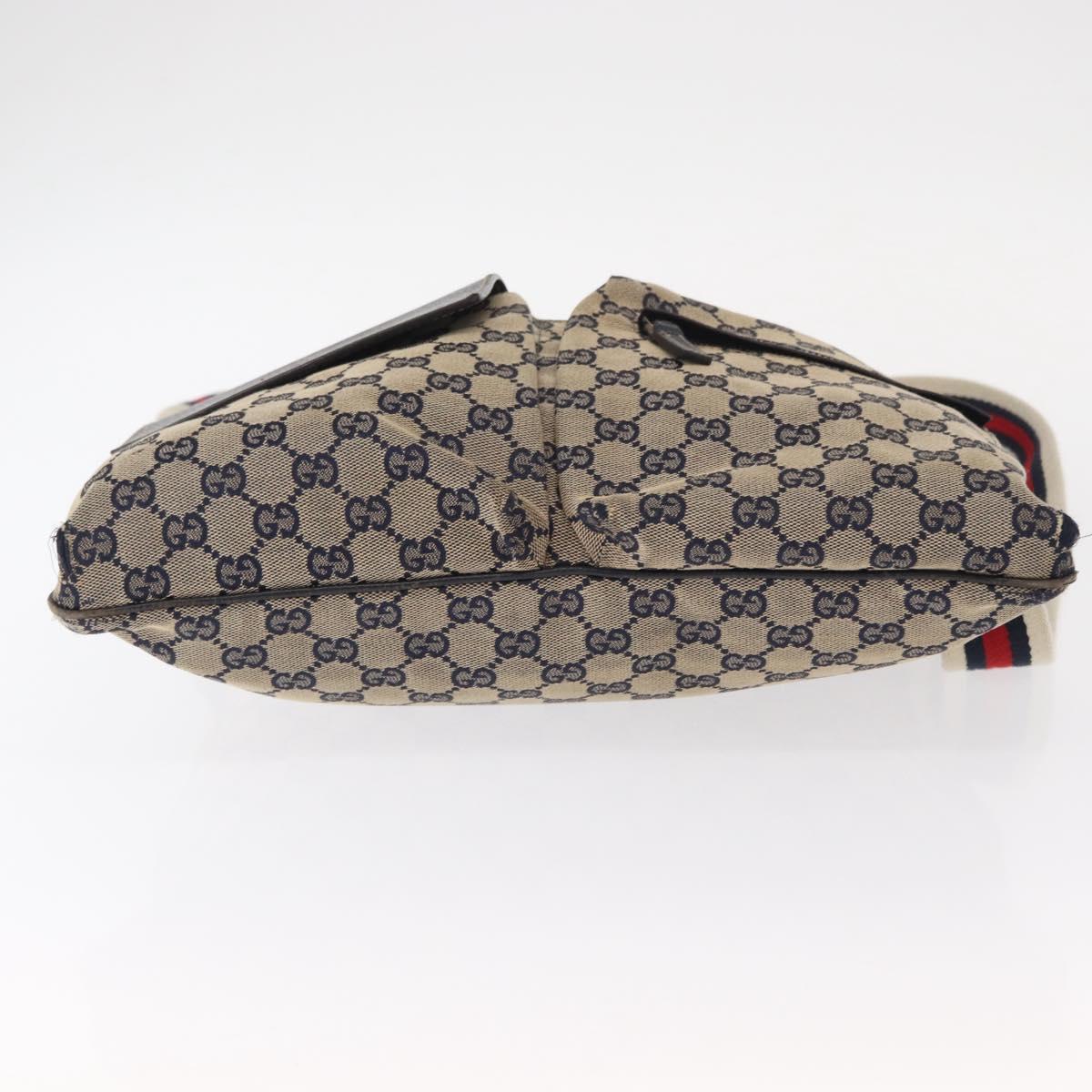 GUCCI GG Canvas Sherry Line Shoulder Bag Navy Red 169937 Auth
