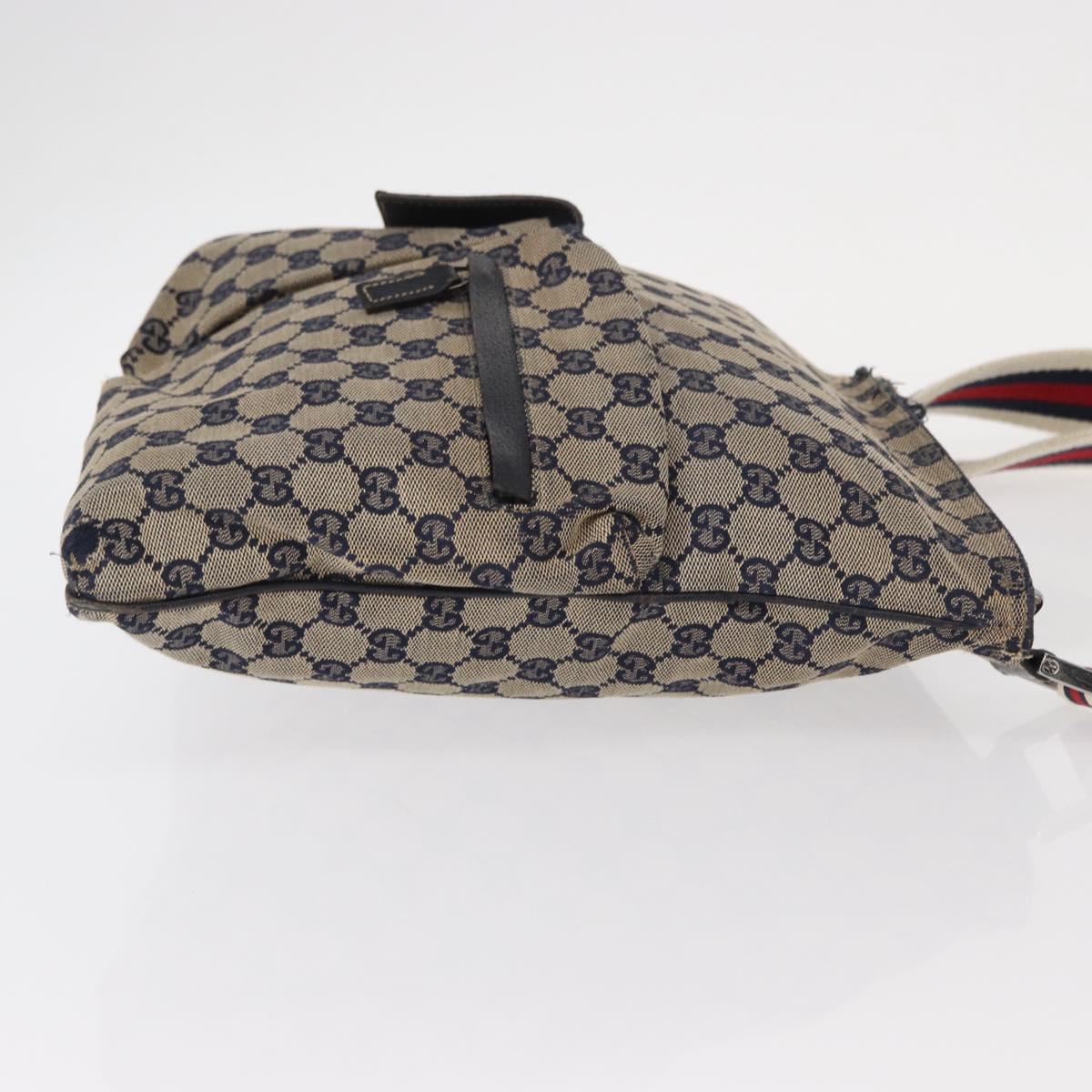 GUCCI GG Canvas Sherry Line Shoulder Bag Navy Red 169937 Auth