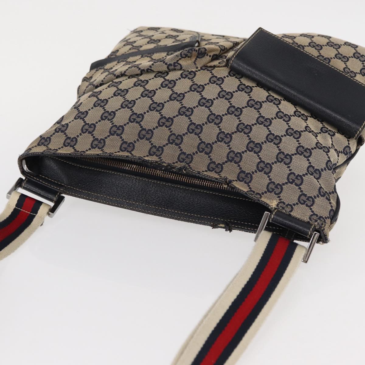 GUCCI GG Canvas Sherry Line Shoulder Bag Navy Red 169937 Auth