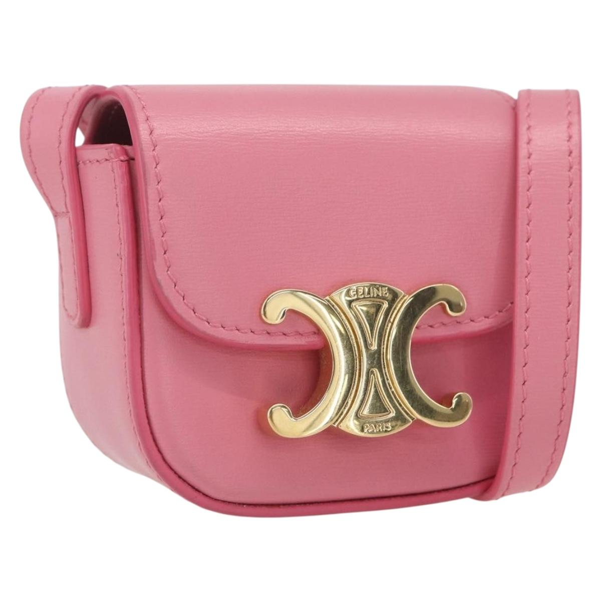 CELINE Triomphe Mini Claude Shoulder Pouch Calf Skin Pink Gold