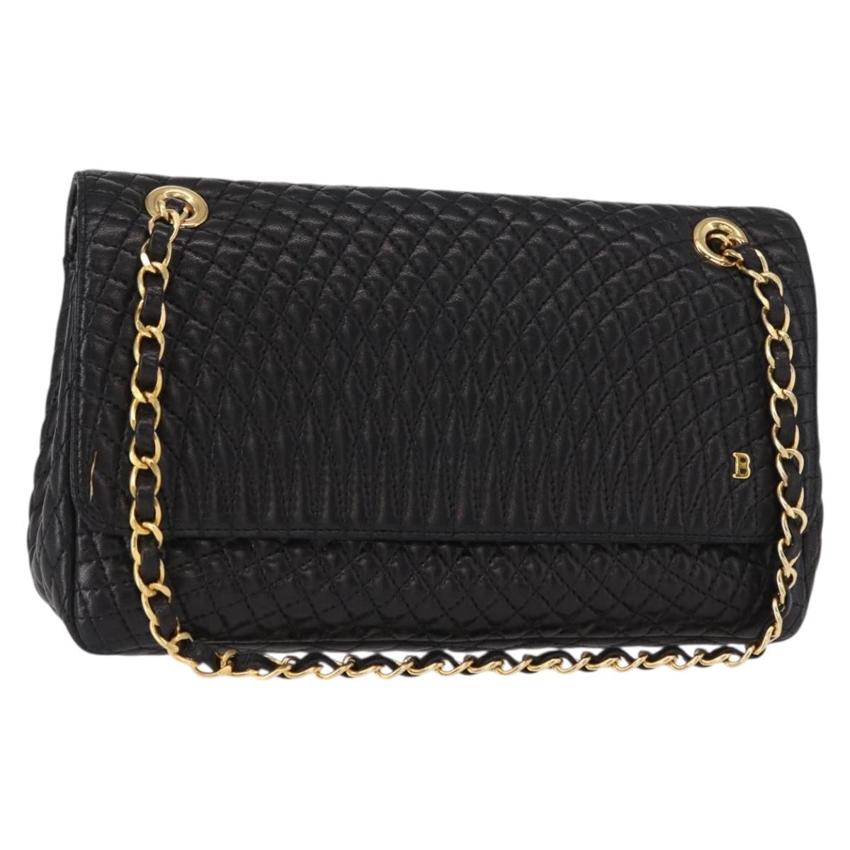 BALLY Quilted Chain Shoulder Bag Leather Black Gold Auth 154582 | eBay