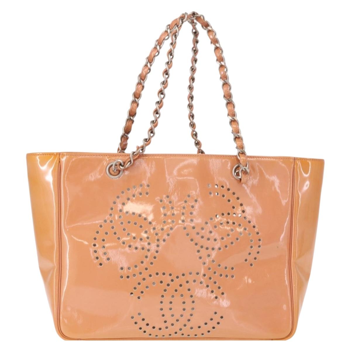 CHANEL Triple Coco Chain Tote Bag Patent leather Pink Silver CC