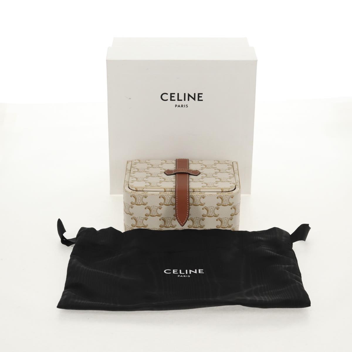 CELINE Triomphe Canvas Large Jewelry Case PVC White 4M0382DIU Auth