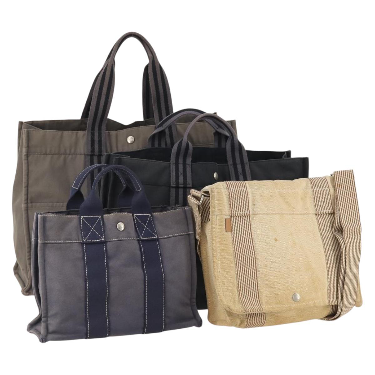 専用ページ❷ HERMES Hand Bag Canvas 4 Set Navy Black beige Auth 155798 | eBay