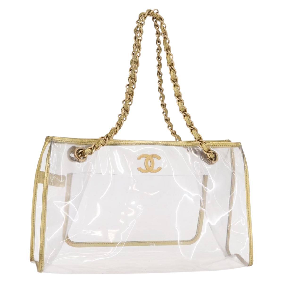 CHANEL Chain Tote Bag Vinyl Clear CC Auth 157398V | eBay