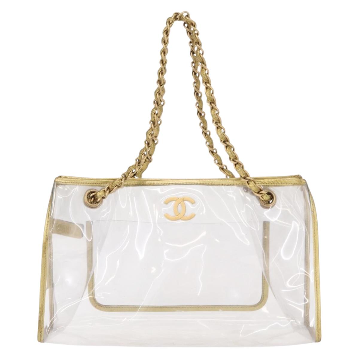 CHANEL Chain Tote Bag Vinyl Clear CC Auth 157398V | eBay