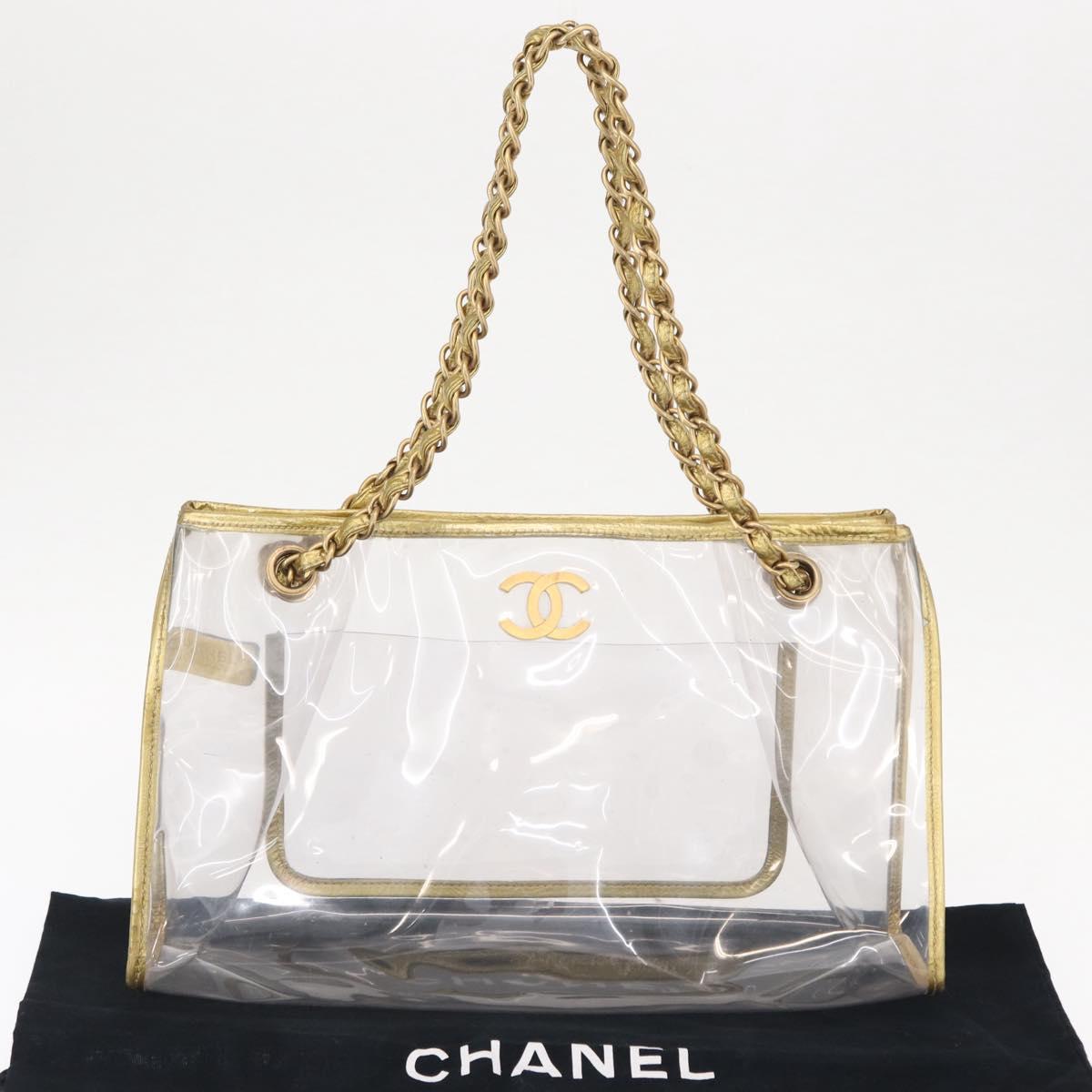 CHANEL GOLD CCロゴ クリアバッグ CHANEL Chain Tote Bag Vinyl Clear CC Auth 157398V | eBay