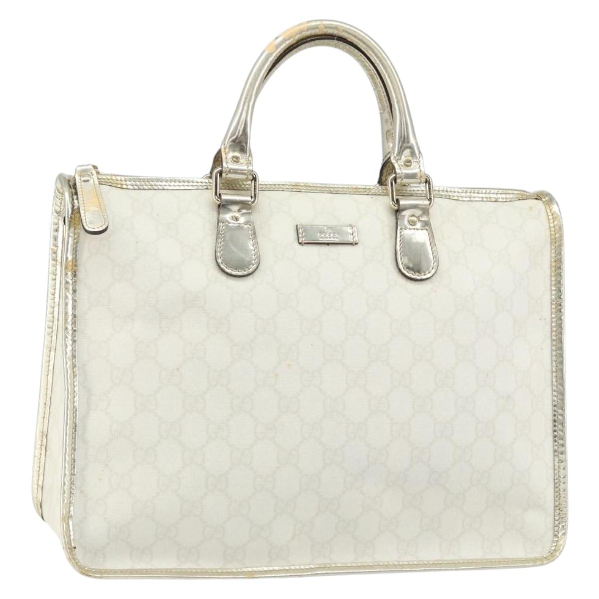 GUCCI GG Supreme Hand Bag PVC Leather White Gold 190259 Auth