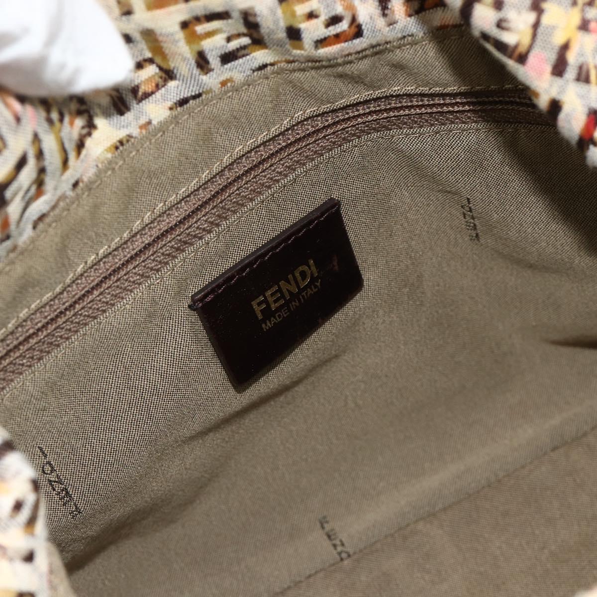 FENDI Zucchino Canvas Mamma Baguette Shoulder Bag Beige Gold Auth