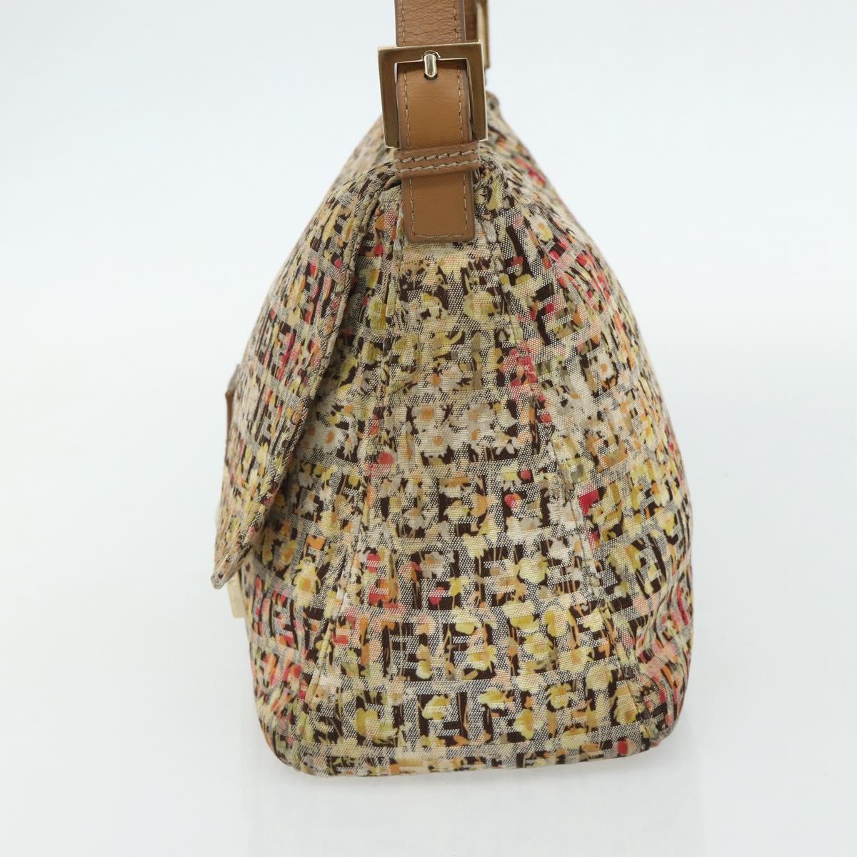 FENDI Zucchino Canvas Mamma Baguette Shoulder Bag Beige Gold Auth