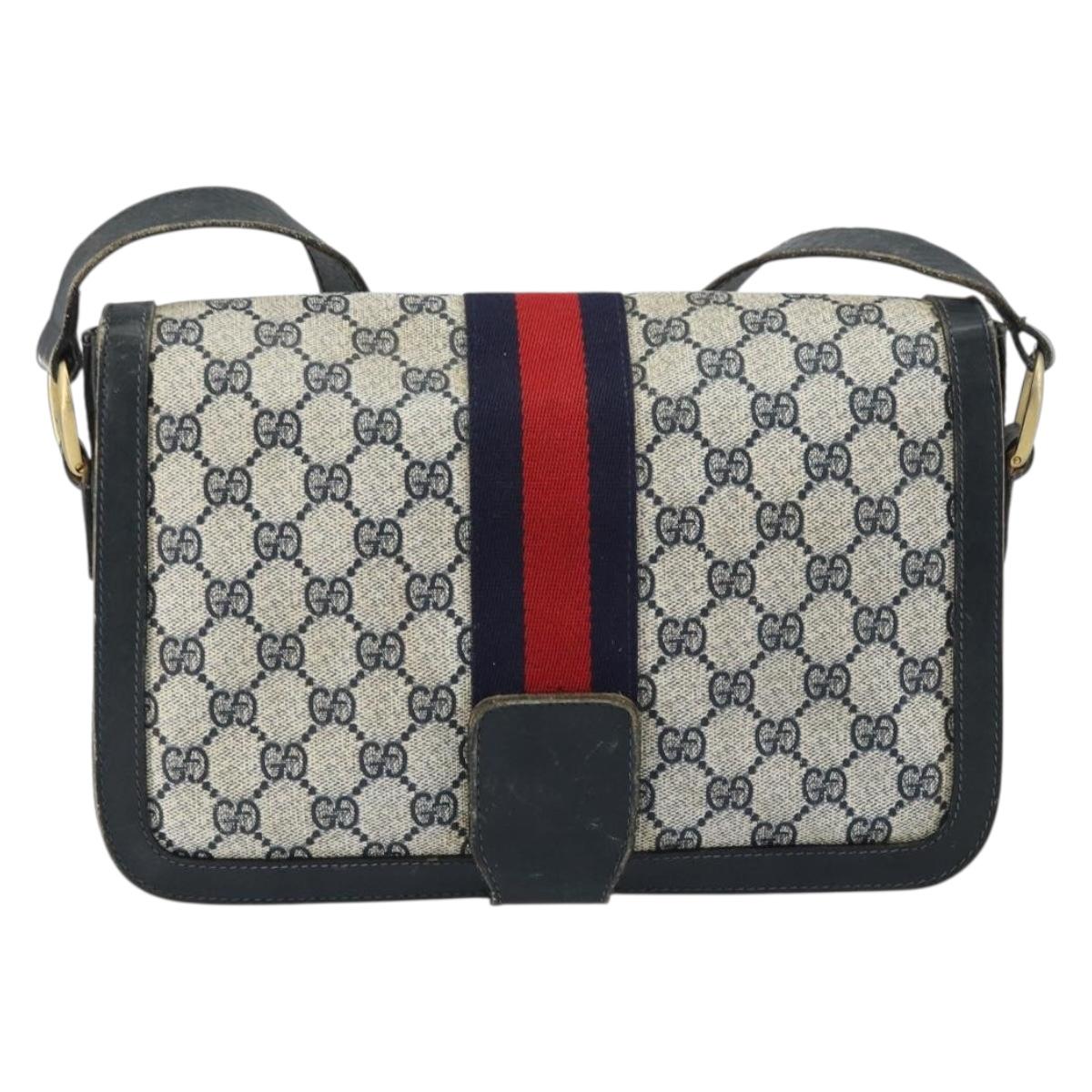3140-保存箱・袋付き✨GUCCI ブレスレット　チョーカー　2WAY GUCCI GG Supreme Sherry Line Shoulder Bag PVC Navy Gold Auth