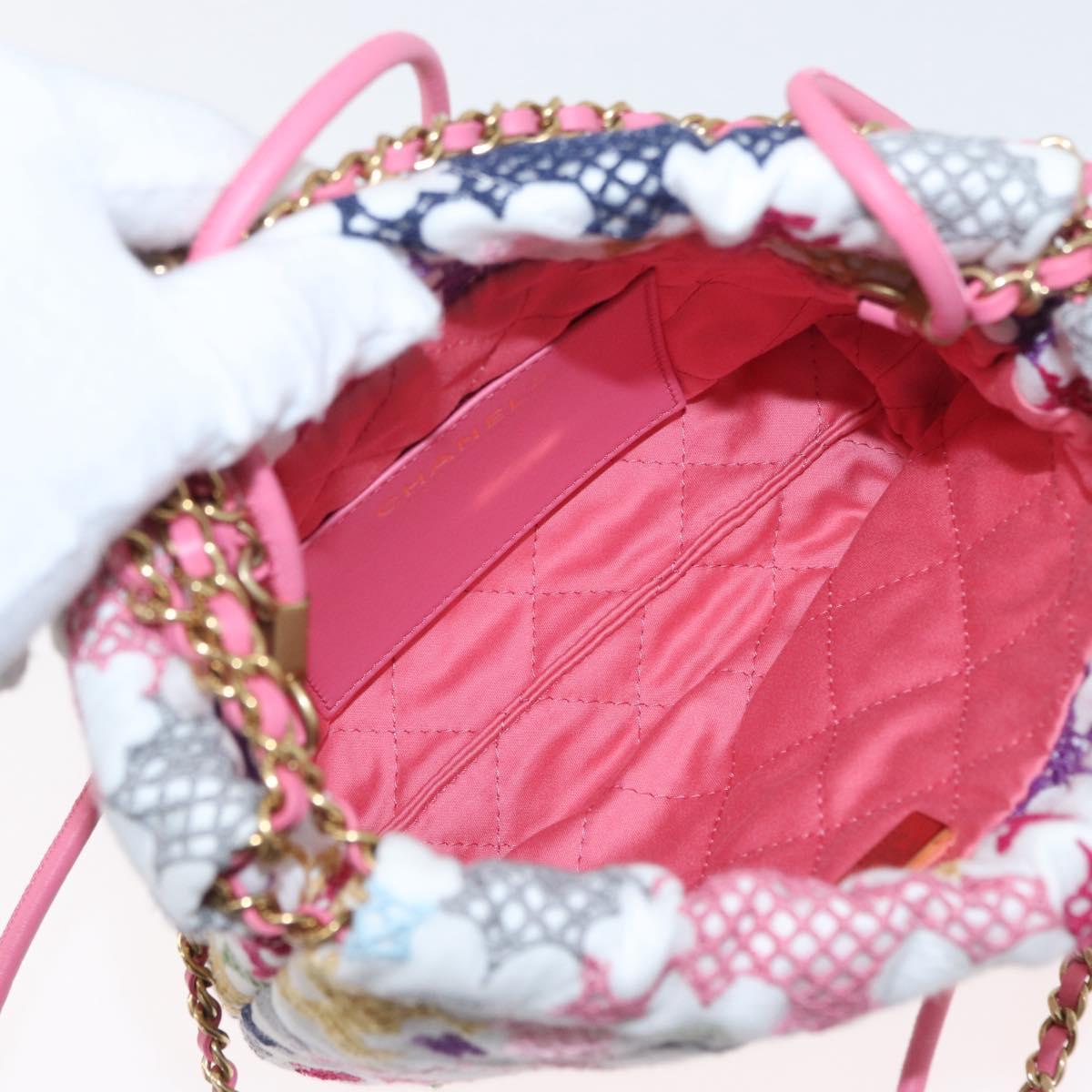 CHANEL Chain Chanel 22 Mini Bag Lace Patchwork 2way Gold White CC