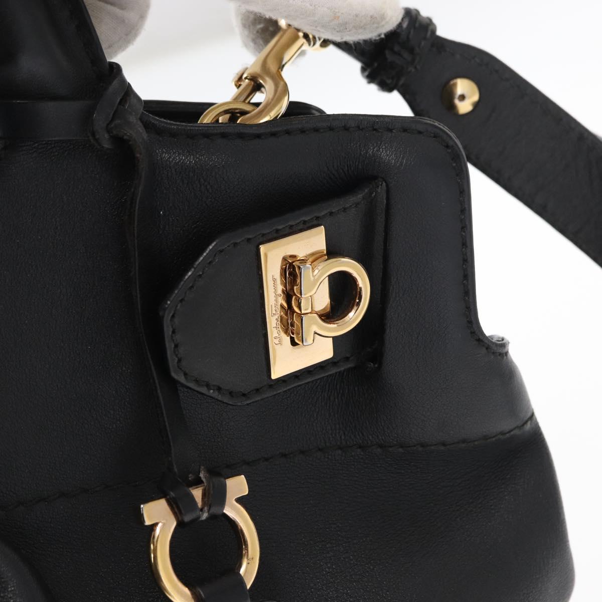 Salvatore Ferragamo Gancini Tote Bag Leather 2way Black Gold Auth
