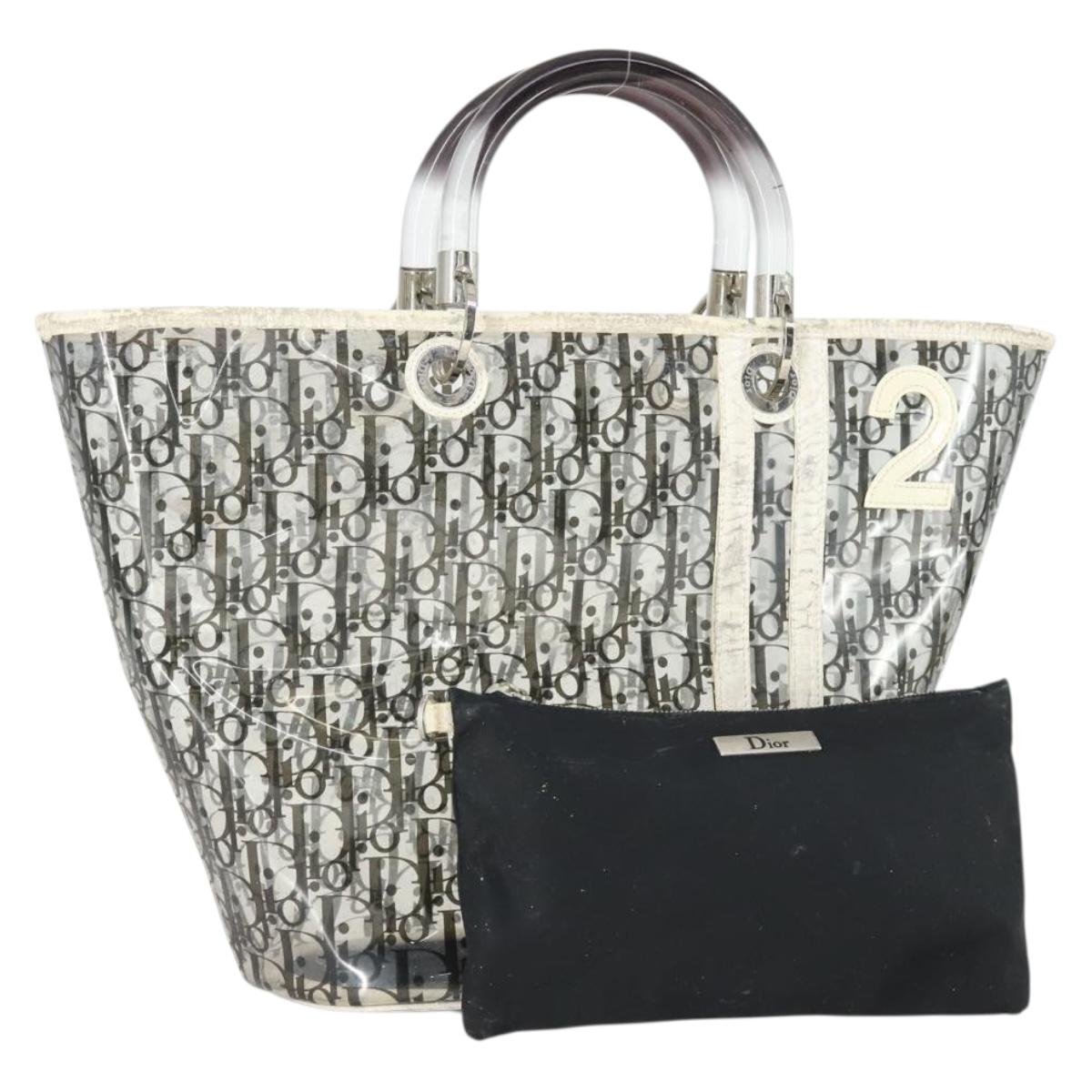 Christian Dior Trotter Canvas Hand Bag Vinyl Clear Silver Auth