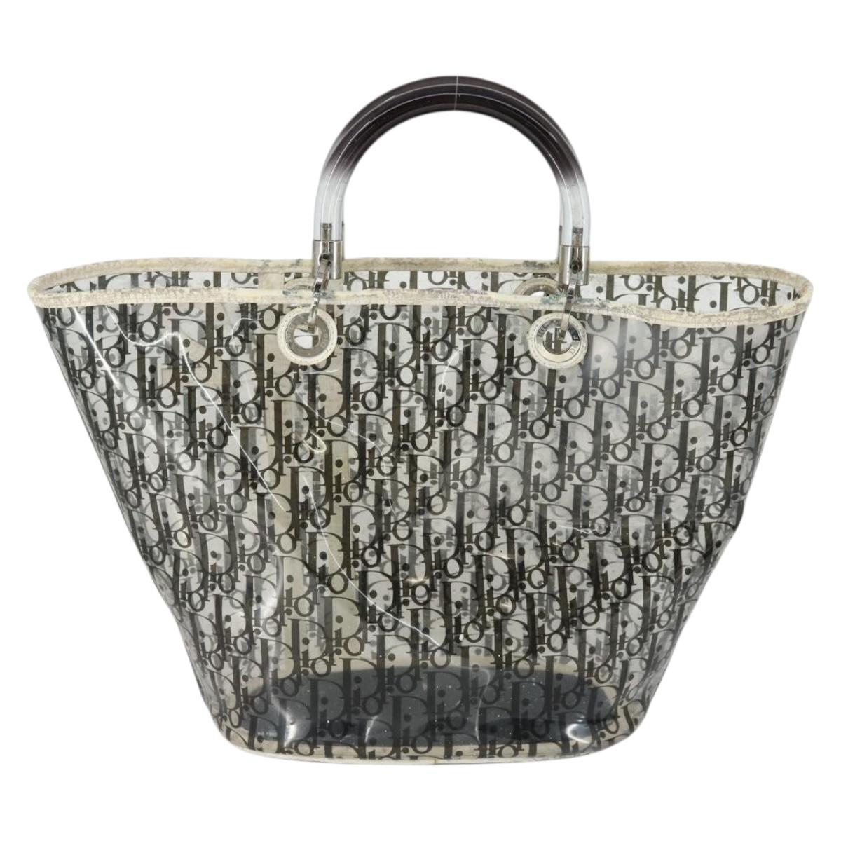 Christian Dior Trotter Canvas Hand Bag Vinyl Clear Silver Auth