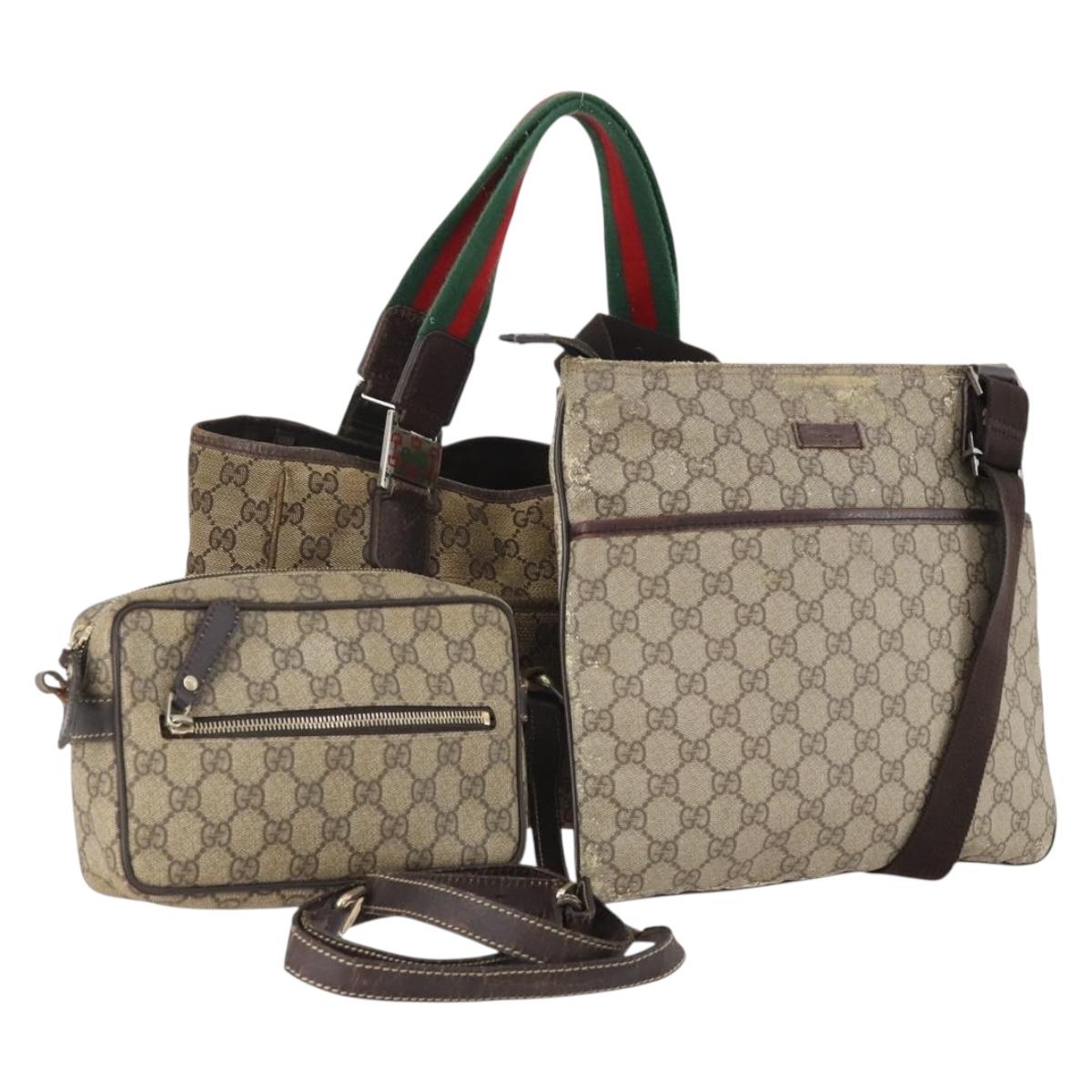 GUCCI GG Supreme Canvas Web Sherry Line Shoulder Bag PVC 3 Set