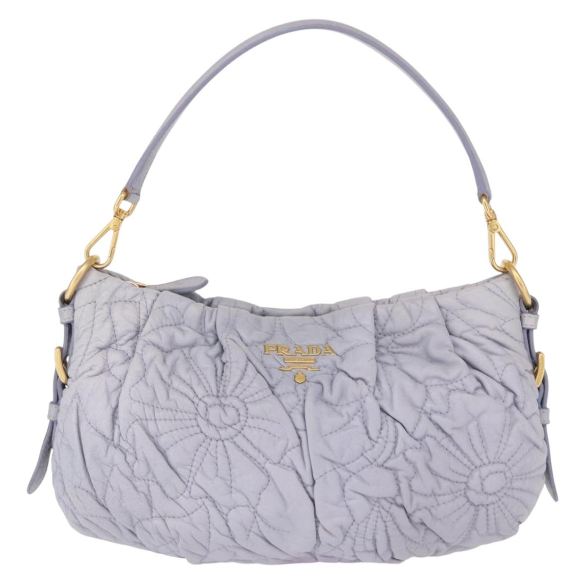 PRADA Flower Quilted Shoulder Bag Leather Gold lavender Auth