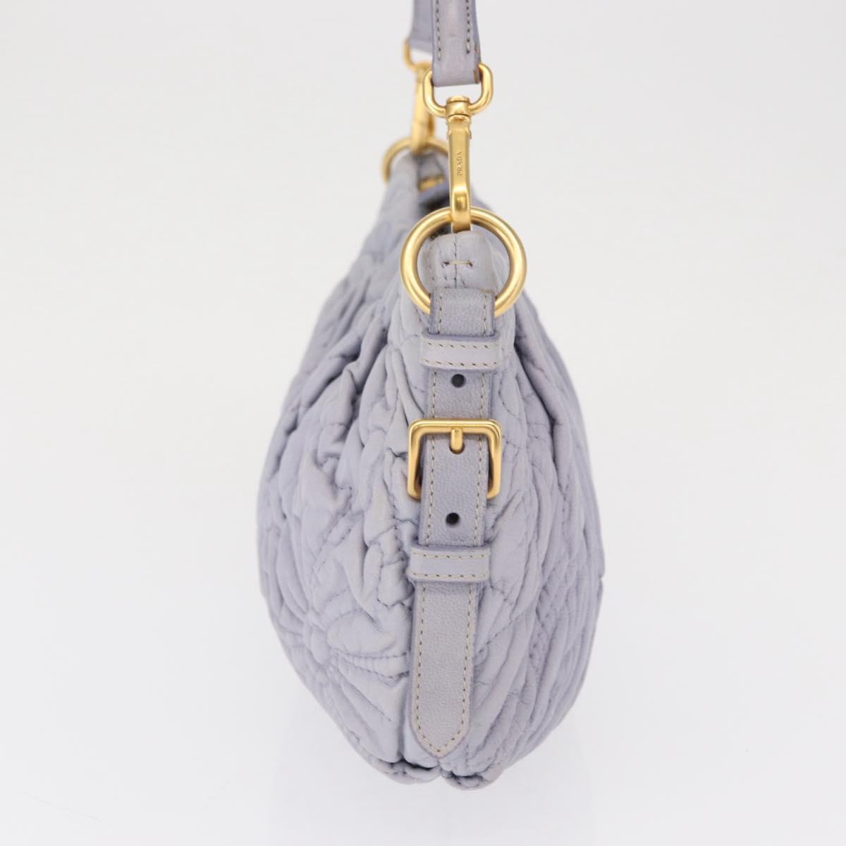 バッグ a PRADA Flower Quilted Shoulder Bag Leather Gold lavender Auth