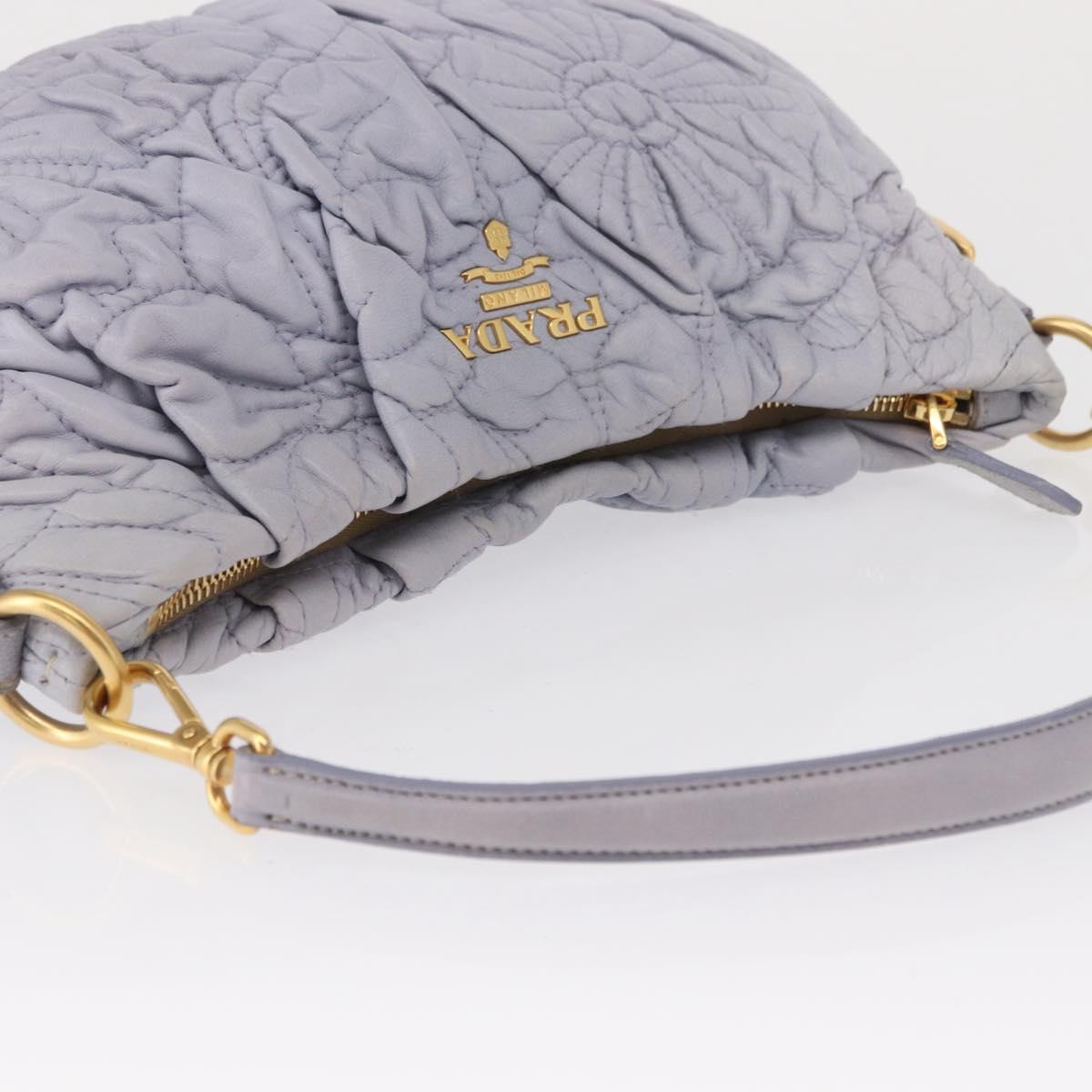 PRADA Flower Quilted Shoulder Bag Leather Gold lavender Auth