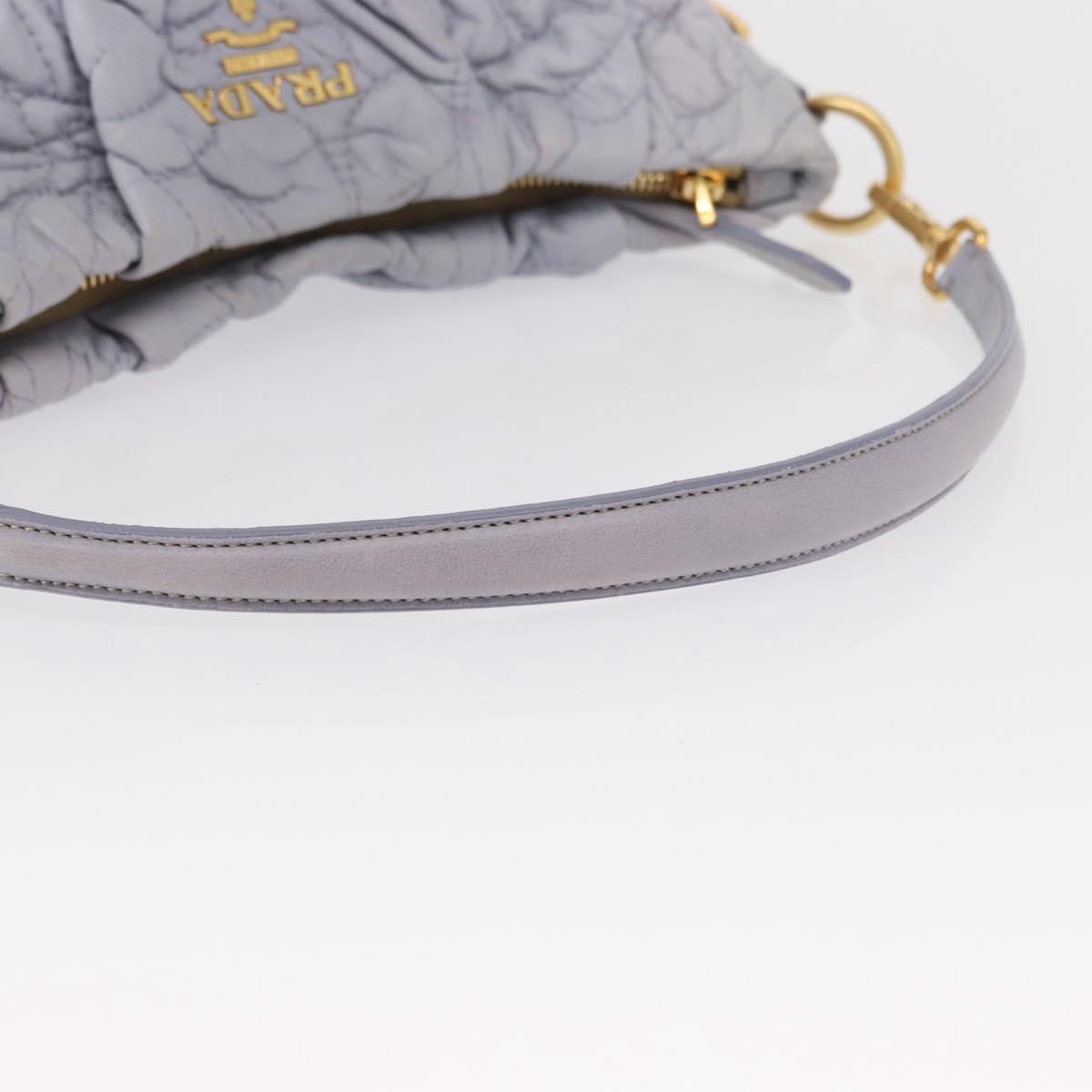 PRADA Flower Quilted Shoulder Bag Leather Gold lavender Auth