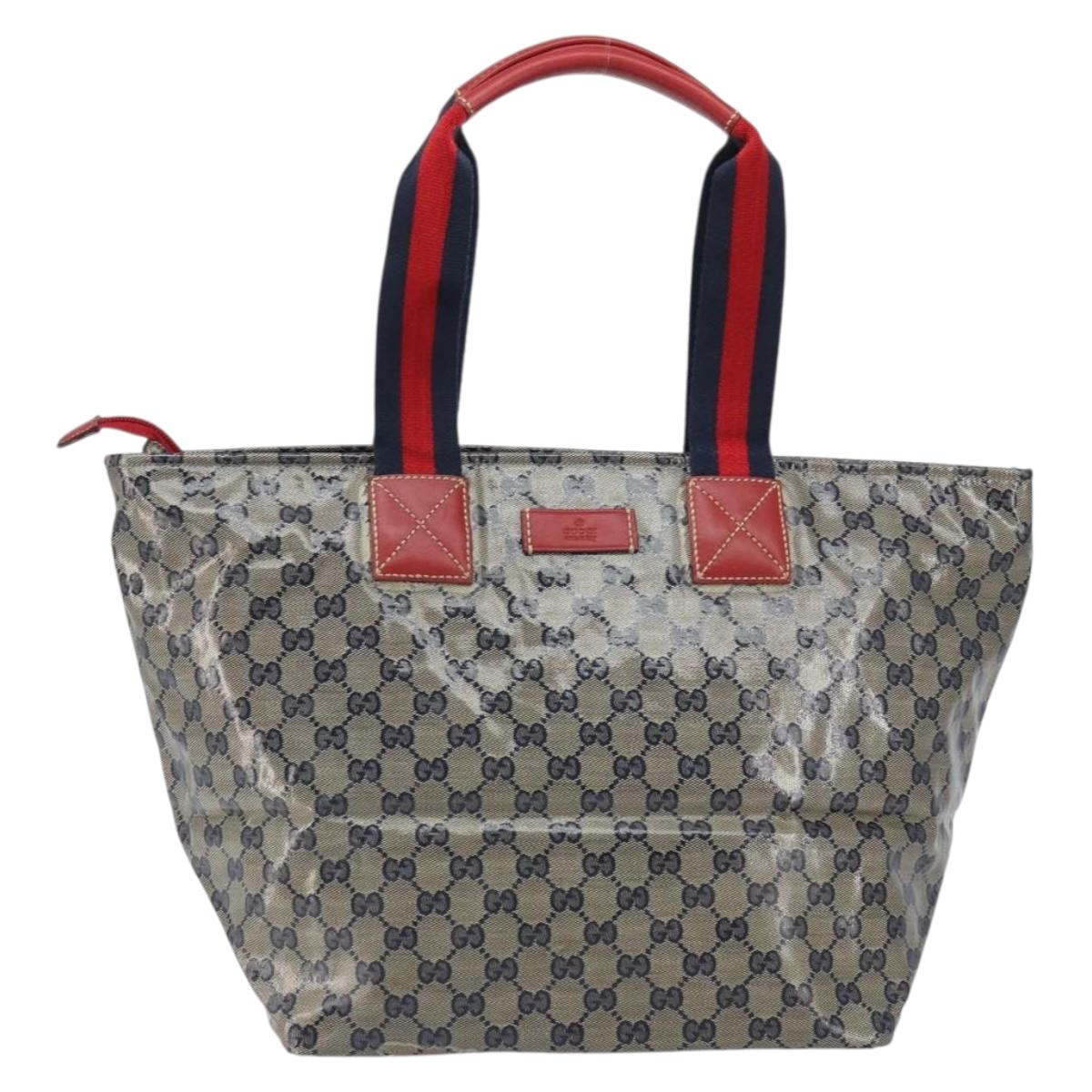 GUCCI GG Crystal Sherry Line Tote Bag Coated Canvas Navy Gold