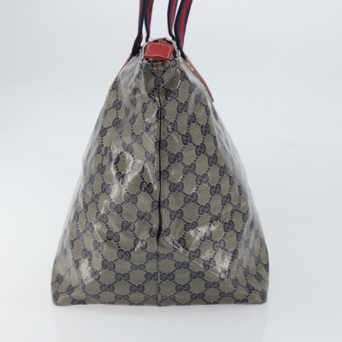 。 GUCCI GG Crystal Sherry Line Tote Bag Coated Canvas Navy Gold