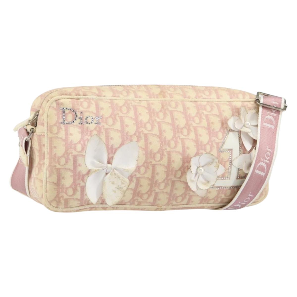 Christian Dior Trotter Canvas Shoulder Bag PVC Pink Silver Auth
