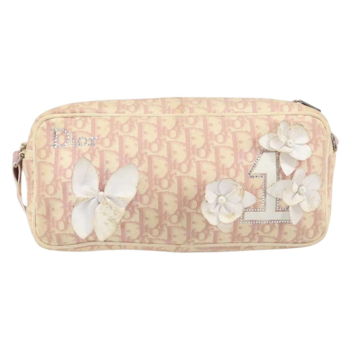 Christian Dior Trotter Canvas Shoulder Bag PVC Pink Silver Auth