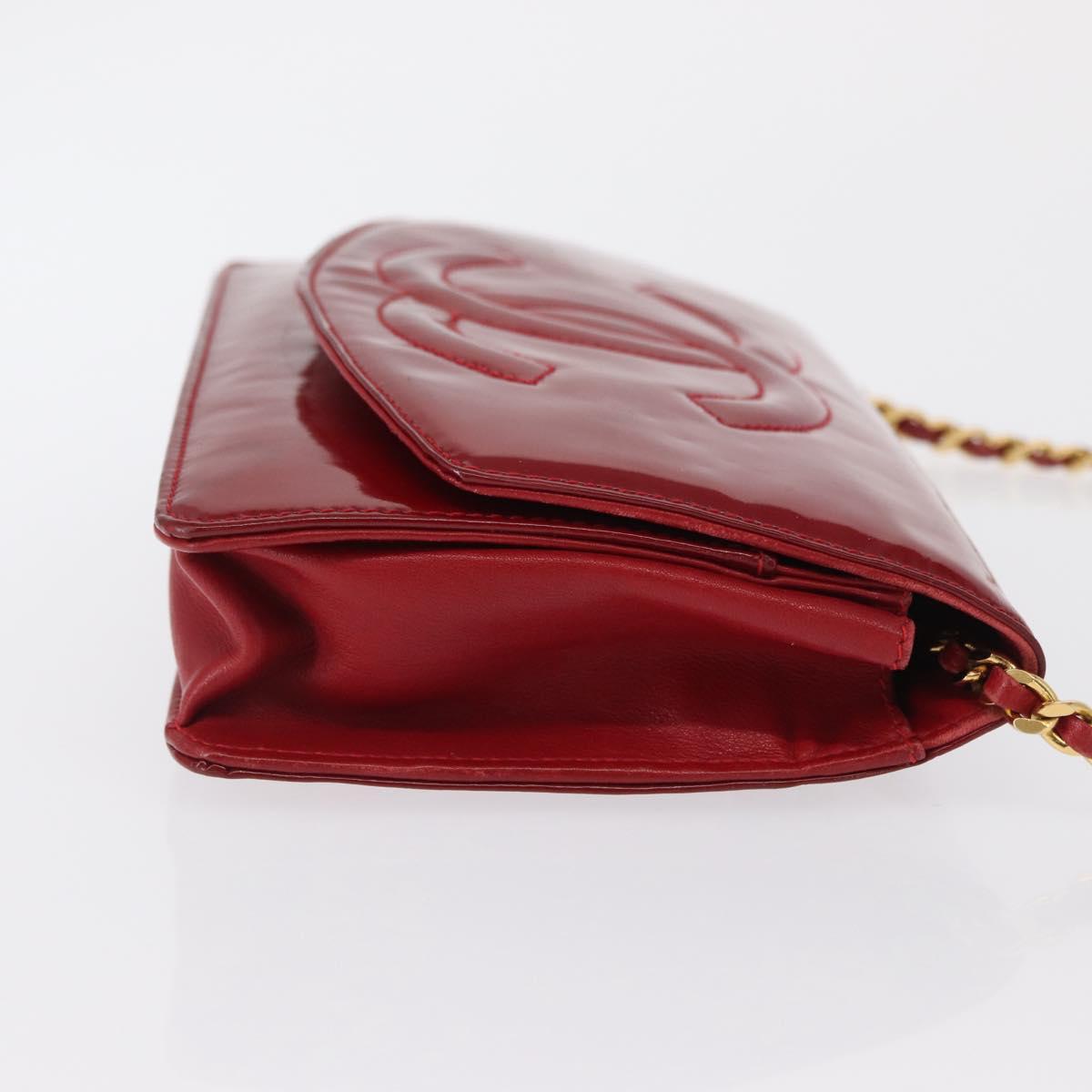 CHANEL COCO Mark Chain Shoulder Bag Patent leather Red Gold CC 