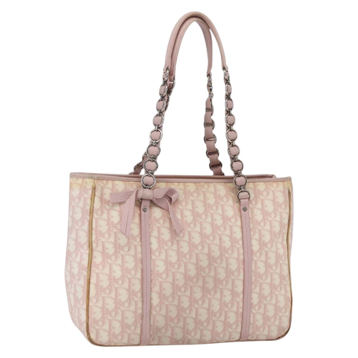 Christian Dior Trotter Canvas Romantic Hand Bag PVC Pink Silver