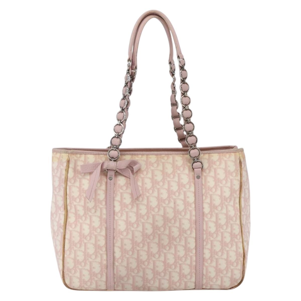 Christian Dior Trotter Canvas Romantic Hand Bag PVC Pink Silver