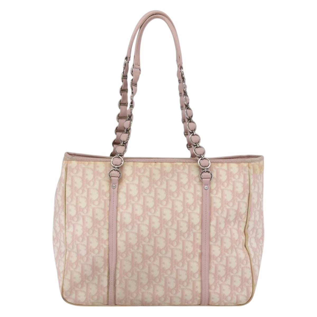 Christian Dior Trotter Canvas Romantic Hand Bag PVC Pink Silver