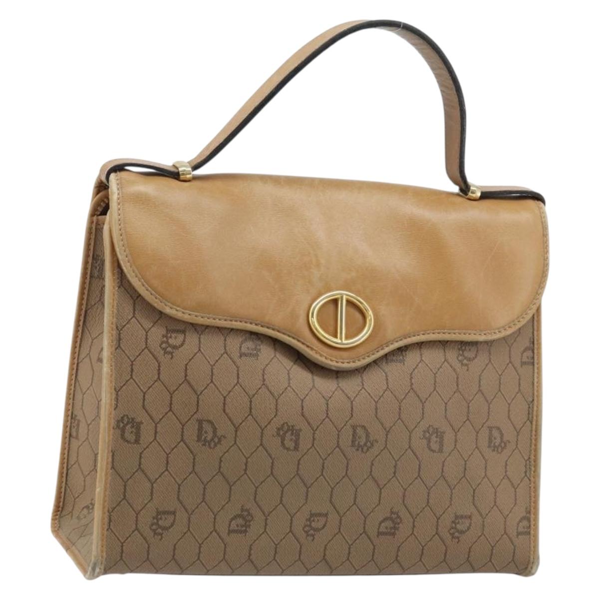 Christian Dior Honeycomb Canvas Hand Bag PVC Beige Gold Auth