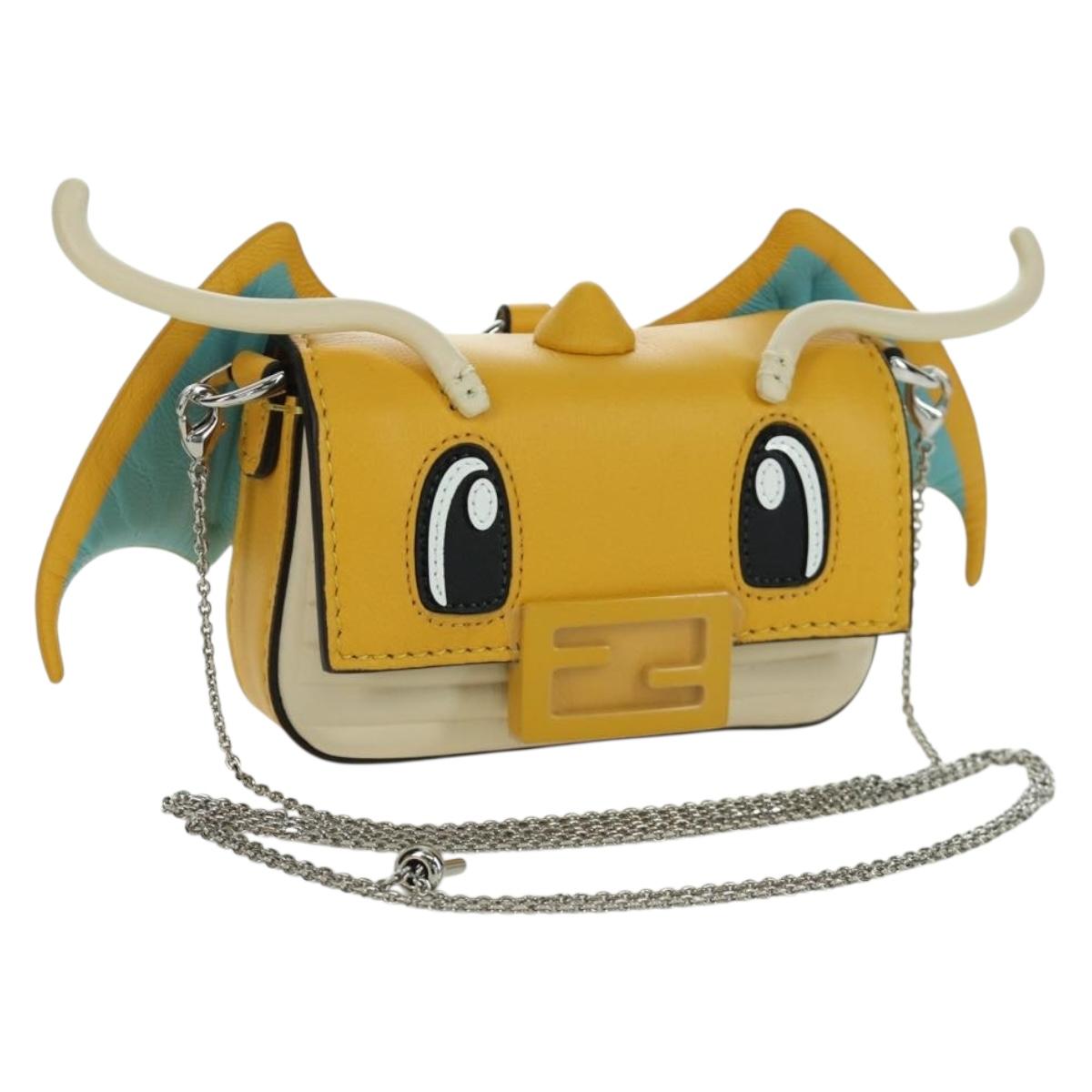 FENDI x FRGMT x POKÉMON Nano Bucket Dragon Bag Leather Yellow Auth