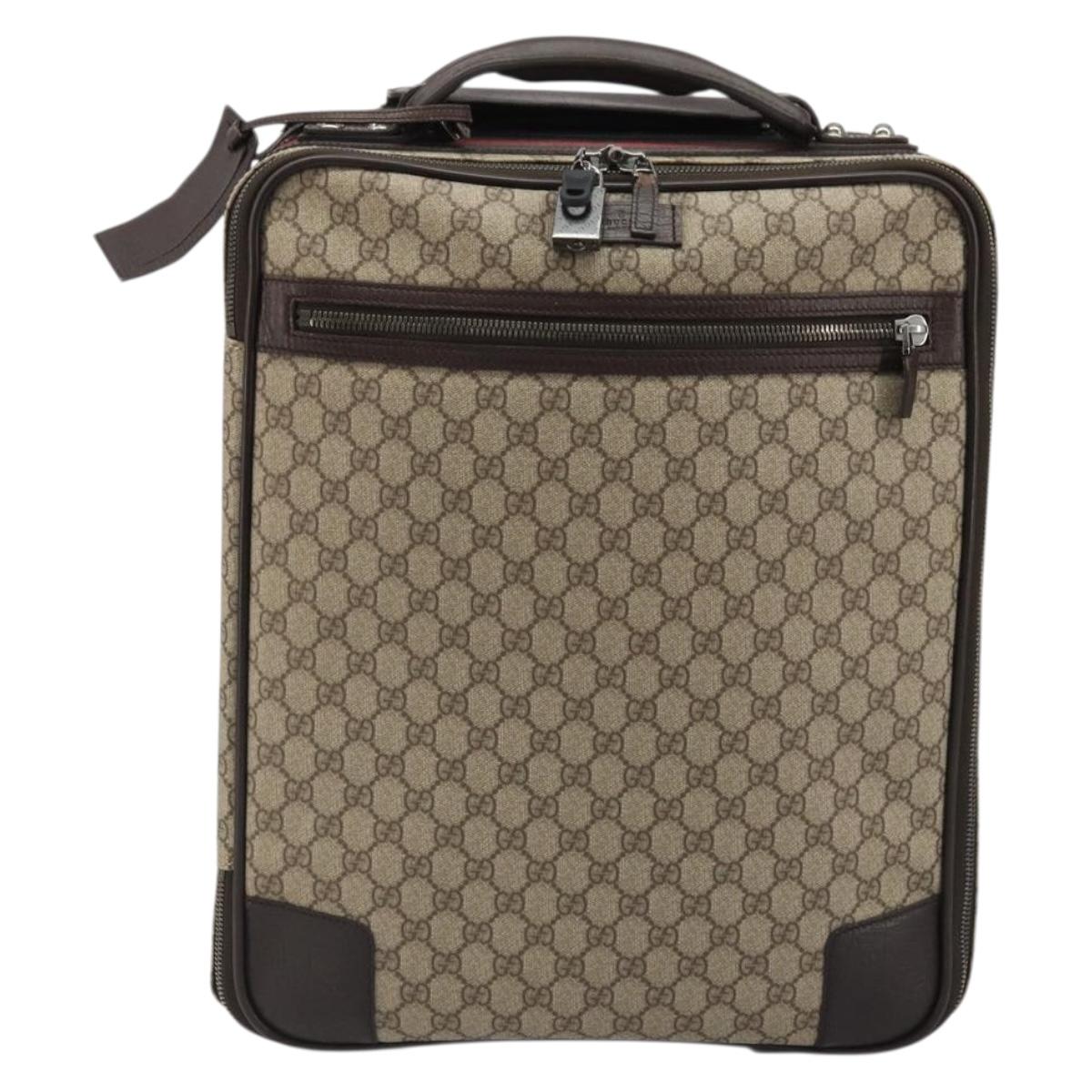 GUCCI GG Supreme Web Sherry Line Carry Case PVC Beige Silver