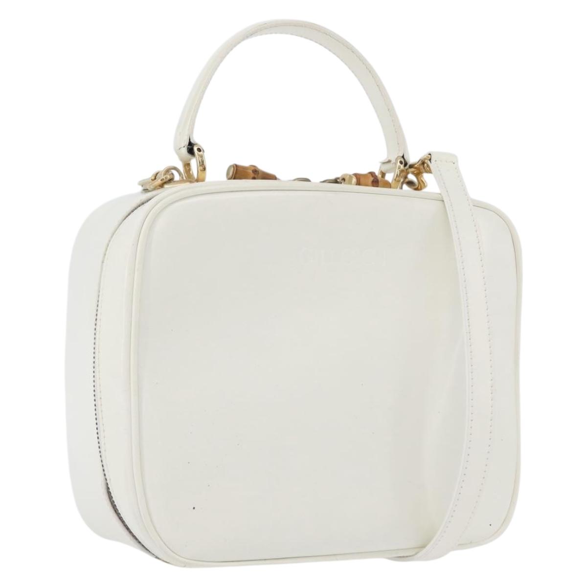 GUCCI Bamboo Vanity Hand Bag Patent 2way White Gold 000 270 0323