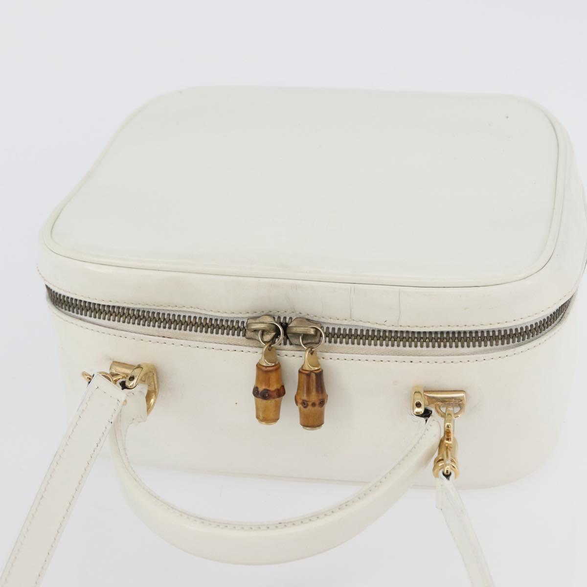GUCCI Bamboo Vanity Hand Bag Patent 2way White Gold 000 270 0323