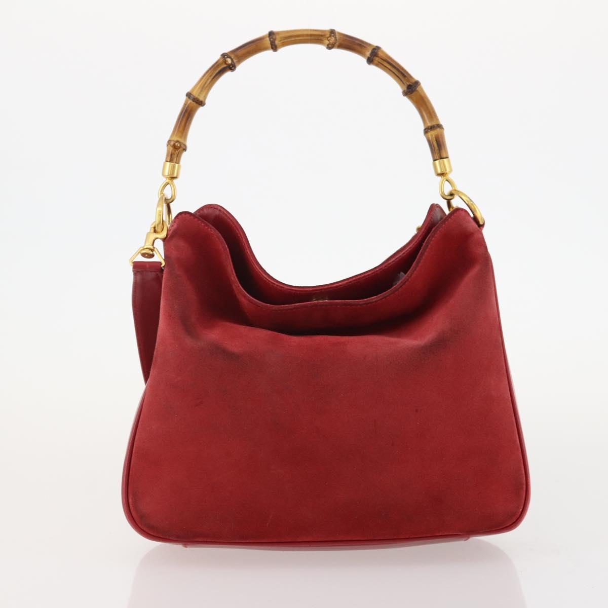 GUCCI Bamboo Hand Bag Leather Suede 2 Set Black Red Auth 170525 | eBay