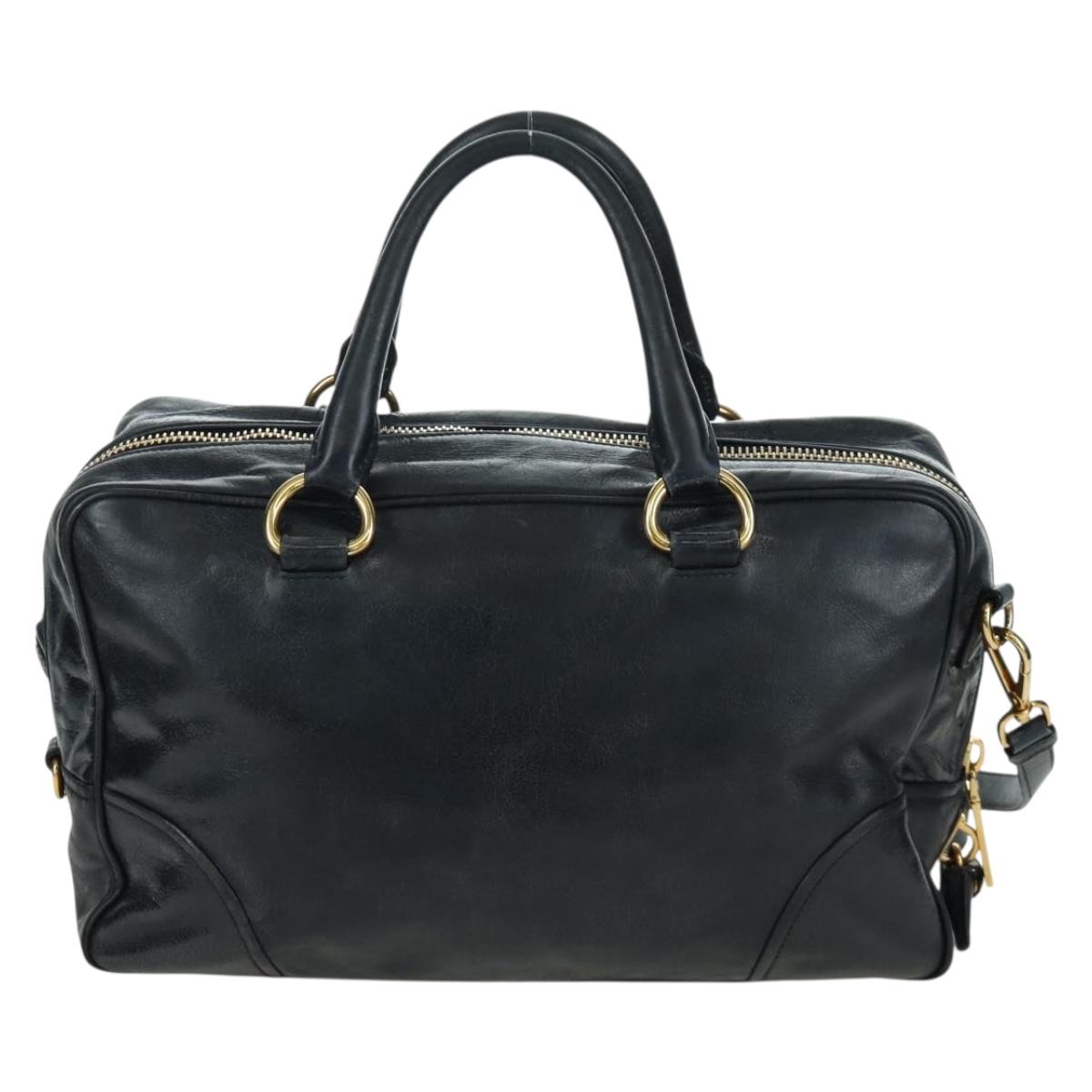 PRADA Hand Bag Leather 2way Navy Gold Auth 170560A | eBay