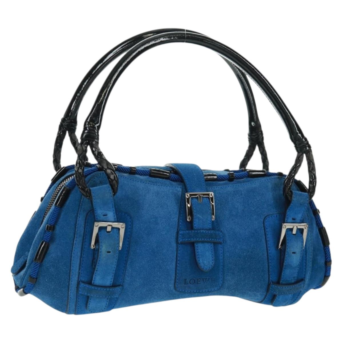 LOEWE Sender Hand Bag Suede Blue Silver Auth 170755 | eBay
