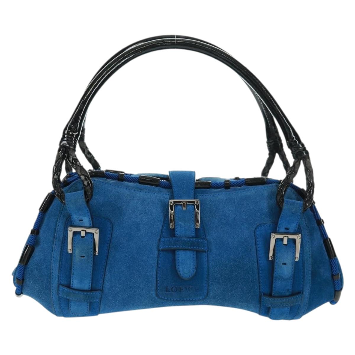LOEWE Sender Hand Bag Suede Blue Silver Auth 170755 | eBay