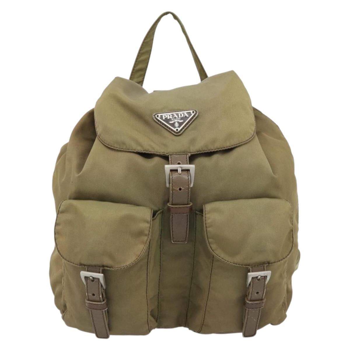 PRADA Backpack Nylon Khaki Silver Auth 171259 | eBay