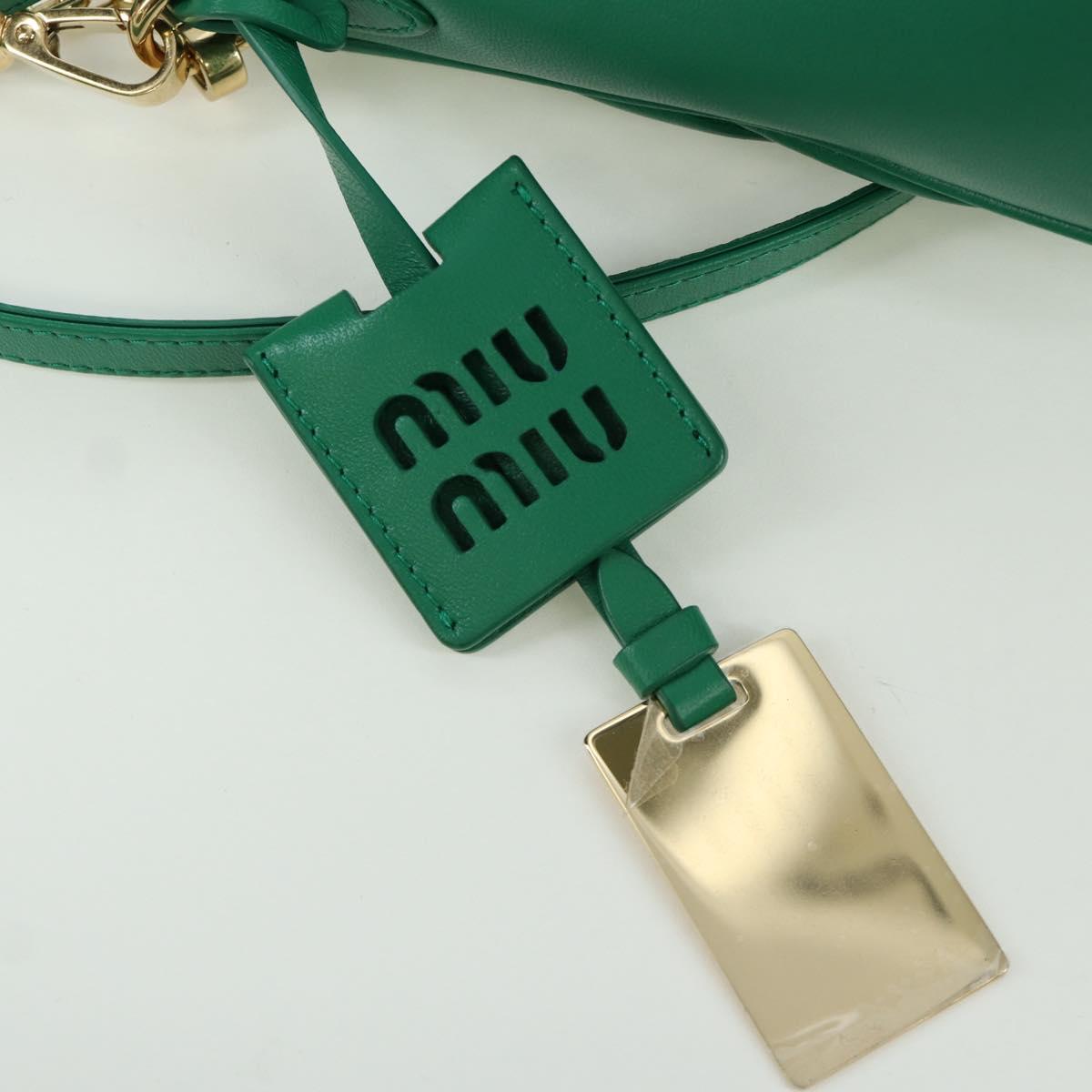 Miu Miu Matelasse Chain Shoulder Bag Leather 2way Green Gold Auth