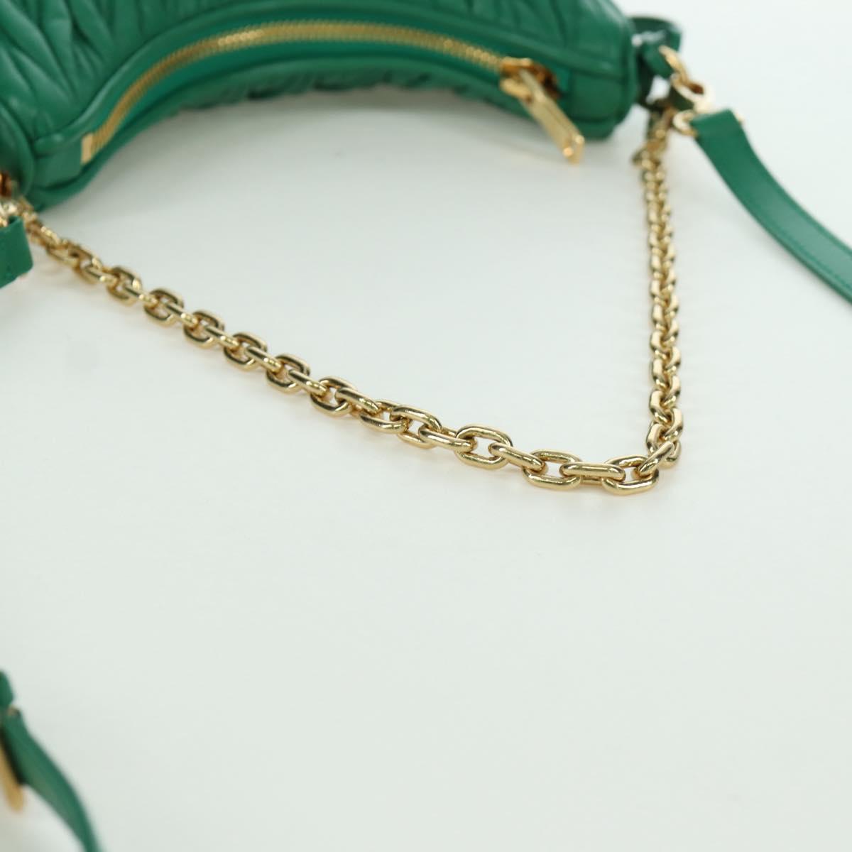 Miu Miu Matelasse Chain Shoulder Bag Leather 2way Green Gold Auth