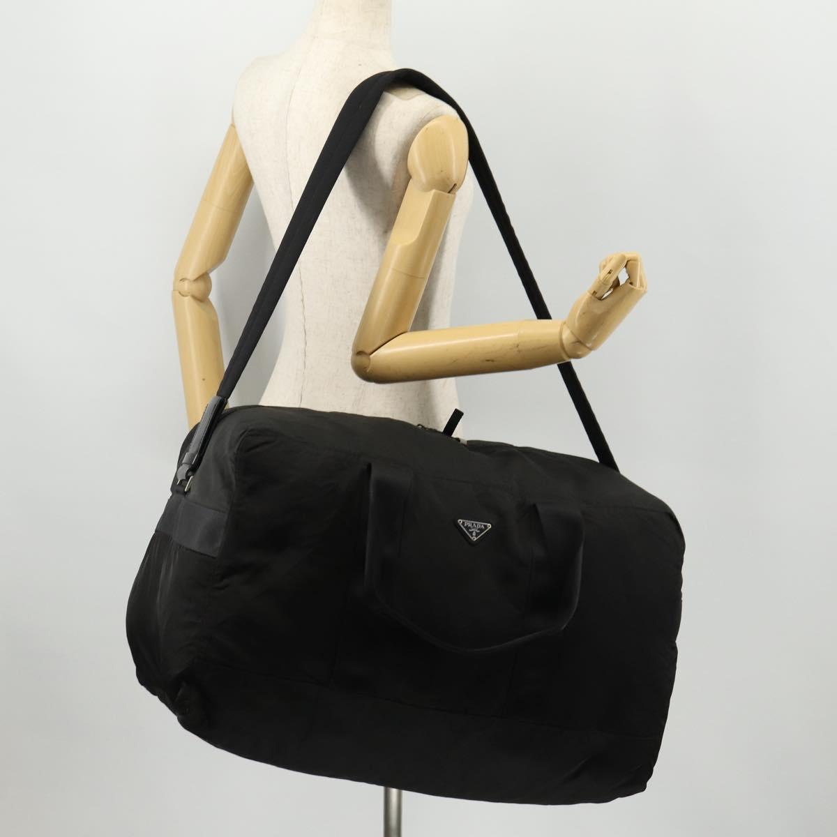 へドン PRADA Boston Bag Nylon 2way Black Silver Auth 172154 | eBay