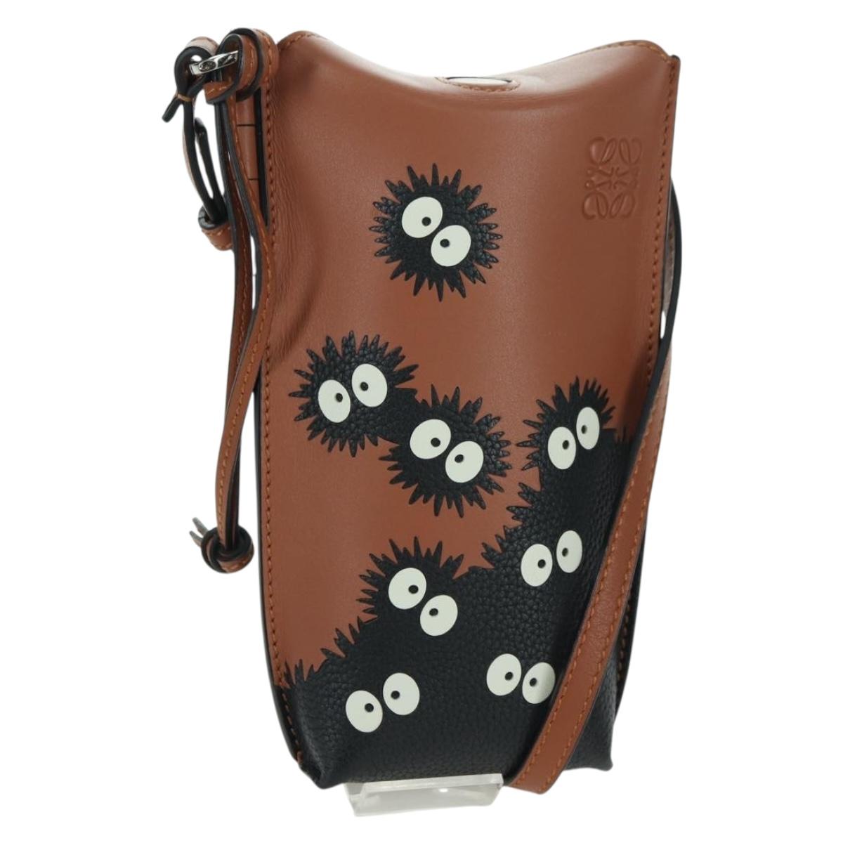 LOEWE Ghibli Collaboration Gate Pocket Bag Leather Brown Silver