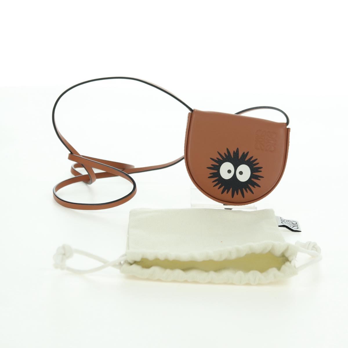 LOEWE Ghibli Collaboration Heel Pouch Mini Bag Leather Brown Auth